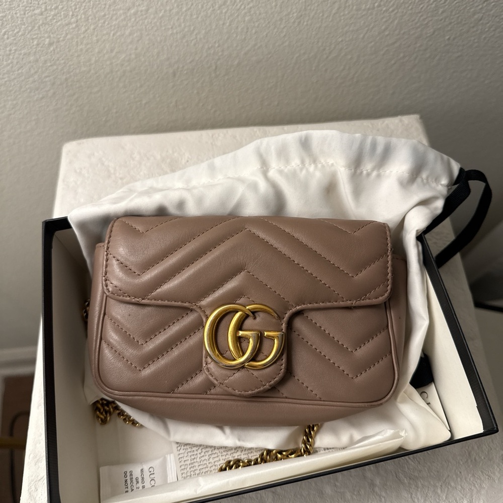 Gucci Marmount Leather Mini Crossbody Bag Taupe